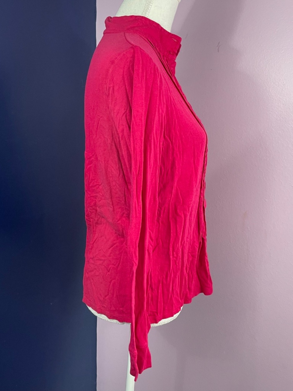 Talbots Raspberry Pink Ruffled Button-Front Blouse Rayon Lyocell Pintucked - Picture 6 of 9